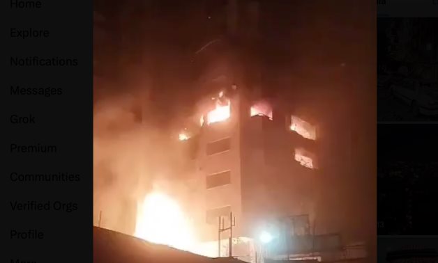 A screenshot from a video showing an Israeli strikes hit Iranian buildings