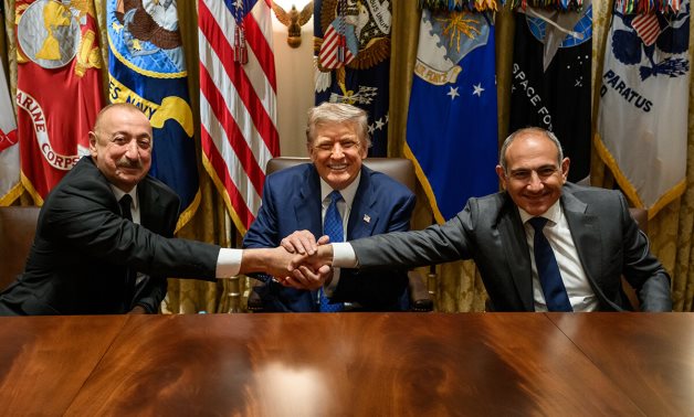 Azerbaijan's President Ilham Aliyev (L) and Armenian Prime Minister Nikol Pashinyan (R) on Friday signed a US-brokered peace agreement during a meeting with US President Donald Trump in Washington.