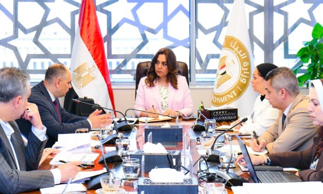 Acting Minister of Environment Manal Awad during a meeting at the Ministry headquarters 