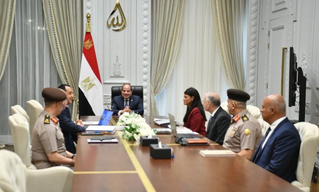 President Sisi meets with the PM, the ministers of planning and resources, and the chiefs of the Armed Forces’ NSPO, Financial Affairs Authority, and Engineering Authority, 24 Aug., 2025 - Presidency