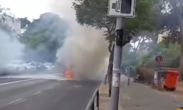 A still photo from footage circulating on social media of a car explosion in Tel Aviv, 25 Sept. 2025