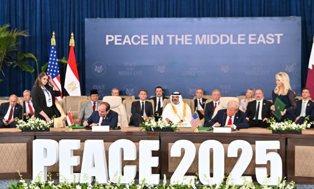 President Abdel Fattah El-Sisi and U.S. President Donald Trump signed a comprehensive peace document in Sharm El-Sheikh  on October 14,  2025- press photo