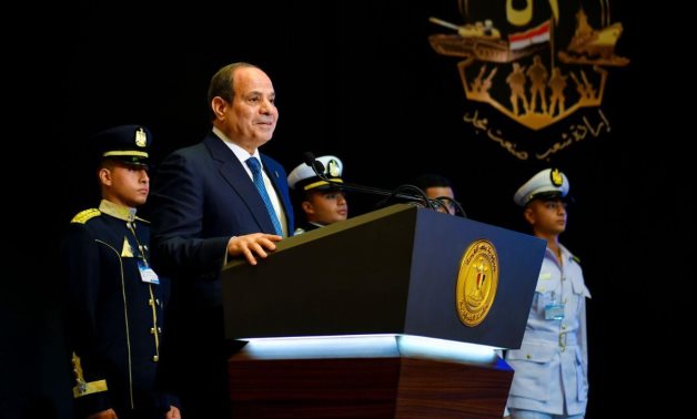 Egyptian President Abdel Fattah El-Sisi speaks during the annual Armed Forces’ symposium to mark the 52nd anniversary of the October War, 19 Oct. 2025 - Presidency