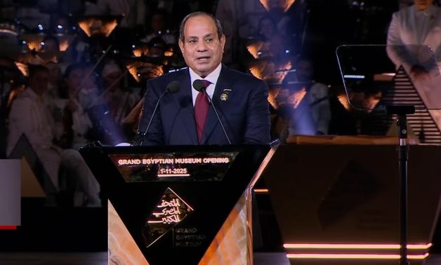 President Abdel Fattah El-Sisi delivers remarks during the grand opening of the Grand Egyptian Museum in the presence of world leaders. Presidency