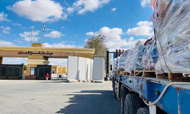 A file photo of a humanitarian aid truck preparing to enter Gaza through the Rafah border crossing. Egyptian Red Crescent