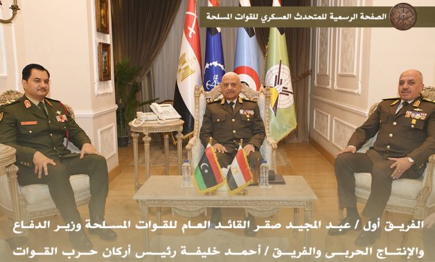 Egypt’s Defense Minister Abdel Mageed Saqr and Army Chief of Staff Gen. Ahmed Khalifa meet with Deputy Commander-in-Chief of the Libyan National Army Lt. Gen. Saddam Haftar. Egyptian army