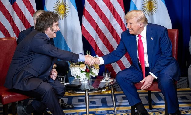 US President Donald Trump meets with Argentina’s President Javier Milei at the Gaylord National Resort & Convention in Maryland, Feb. 22, 2025. White House/Molly Riley