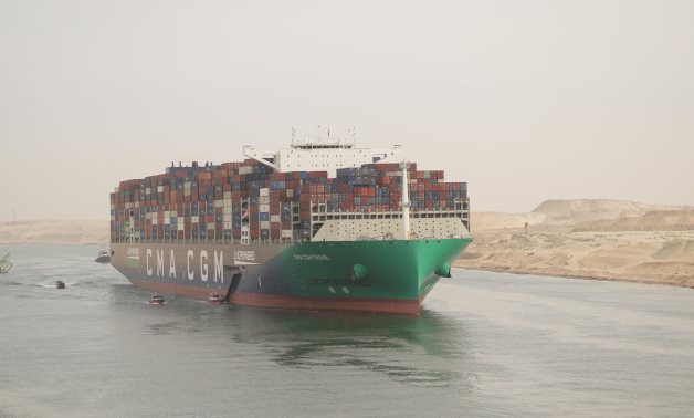 Giant container ship CMA CGM SEINE, one of the world’s largest container vessels, passes through the Suez Canal on January 29, 2026- press photo