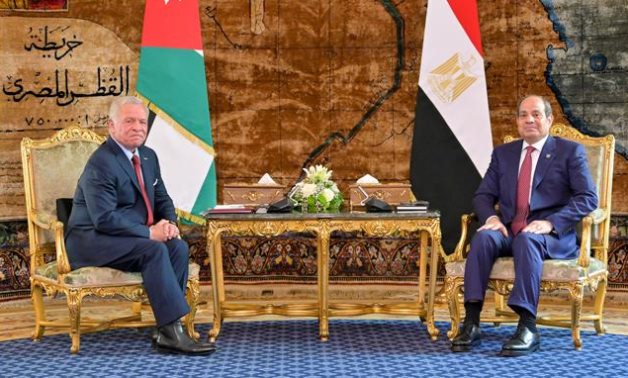 FILE - Egypt's President Abdel Fattah El-Sisi receives Jordan's King Abdullah II in Cairo, April 2025. Presidency