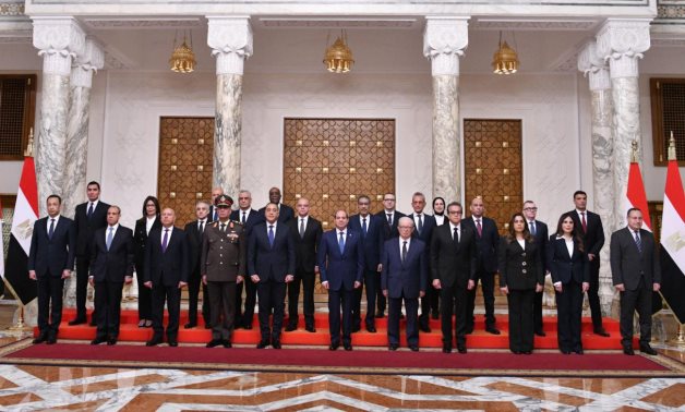 President Abdel Fattah El-Sisi takes a commemorative photo with the new ministers, deputies, and PM Mostafa Madbouly after a Cabinet reshuffle, 11 Feb. 2026. Presidency