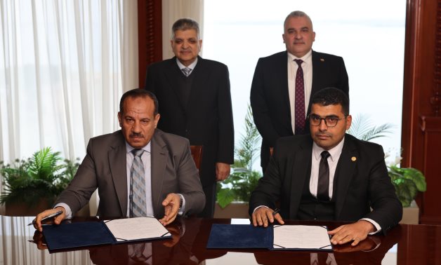 Suez Canal Authority Chief Admiral Osama Rabie witnesses the signing of a protocol between the Suez Canal Aquaculture Co. and the Lakes and Fish Resources Protection and Development Agency, on March 14, 2026