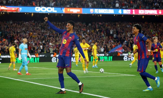 FC Barcelona's Marcus Rashford celebrates scoring their fourth goal with Lamine Yamal REUTERS/Albert Gea