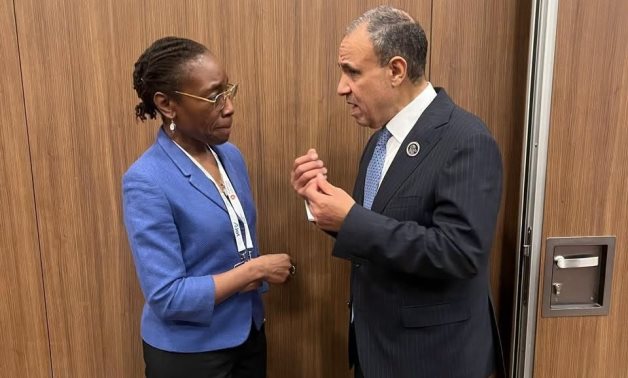 Foreign Minister Badr Abdelatty meets International Crisis Group chief Comfort Ero at the Antalya Diplomacy Forum.