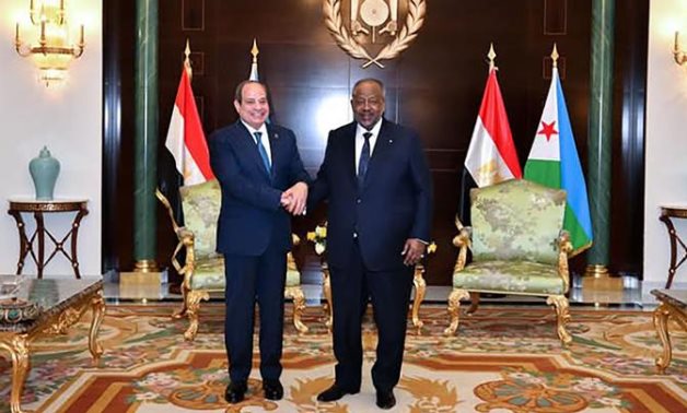 FILE - President Abdel Fattah El-Sisi meets with Djiboutian President Ismail Omar Guelleh at the Presidential Palace in Djibouti in April 2025. Egyptian Presidency