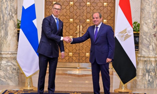 President Abdel Fatah El-Sisi welcomed Finnish President Alexander Stubb at Al-Ittihadiya Palace on Tuesday.