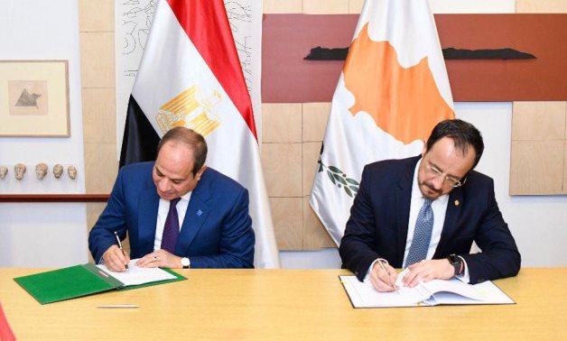 President Abdel Fattah El-Sisi meets Cypriot President Nikos Christodoulides in Cyprus on the sidelines of a meeting between several Arab and European leaders and top EU officials. Egyptian Presidency