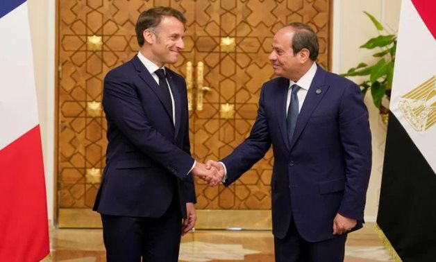 A file photo of Egyptian President Abdel Fattah El-Sisi and French President Emmanuel Macron. Egyptian Presidency