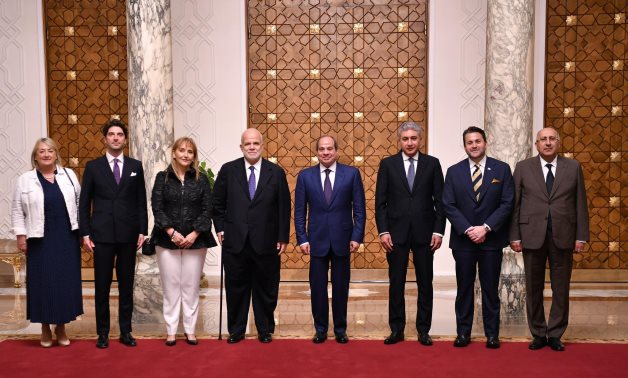 President Abdel Fattah El-Sisi meets WTTC leaders, Tourism Minister Sherif Fathy, US Special Presidential Envoy for American Tourism Nick Adams, and tourism senior executives, 6 May 2026. Presidency