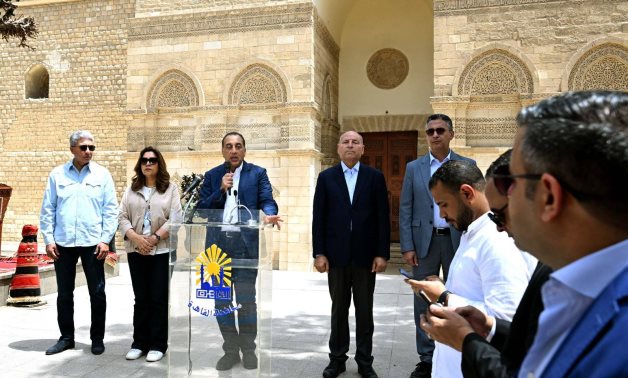 Prime Minister Mostafa Madbouly delivers televised remarks during a tour to inspect renovation works in Historic Cairo, 16 May 2026. Cabinet