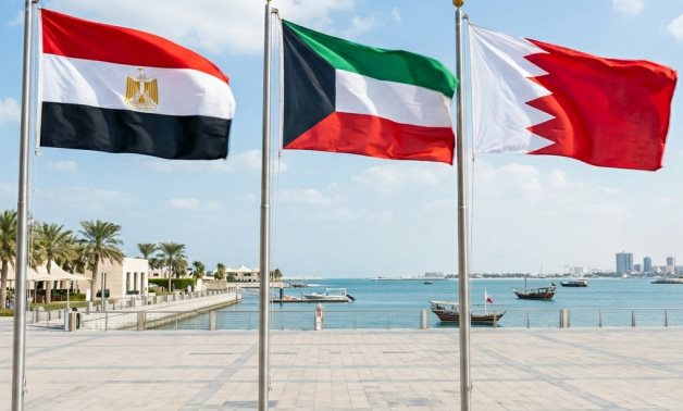 AI-generated photo gathering the three flags of Egypt, Kuwait, and Bahrain- via Gemini 