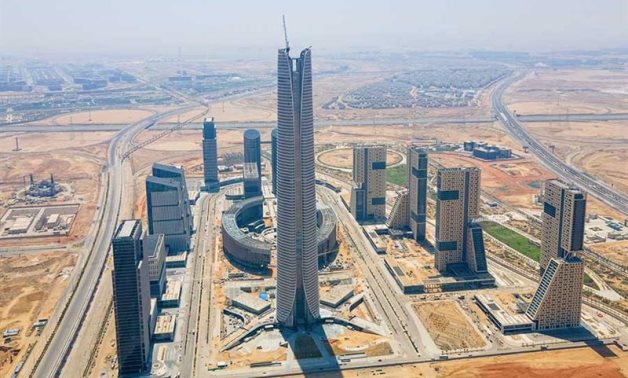 This is an aerial view of the Central Business District (CBD) in Egypt's New Capital, featuring the 400-meter-tall Iconic Tower. CSCEC
