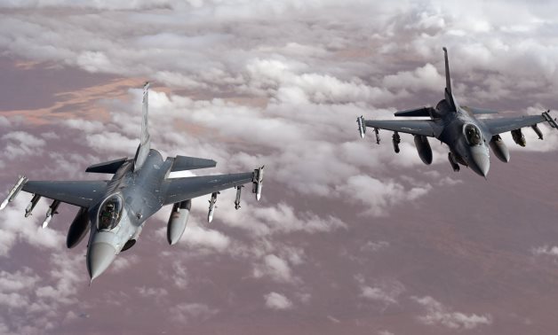 Two US Air Force F-16 Fighting Falcons patrol the US Central Command area of responsibility – FILE/CENTCOM
