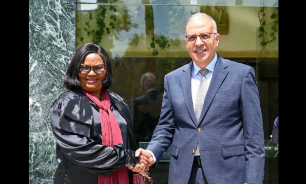 Egypt’s Minister of Water Resources and Irrigation Hani Sewilam and DRC Minister of Environment, Sustainable Development, and Climate Economy Marie Ndambo meet in Cairo, 10 June 2026. Cabinet