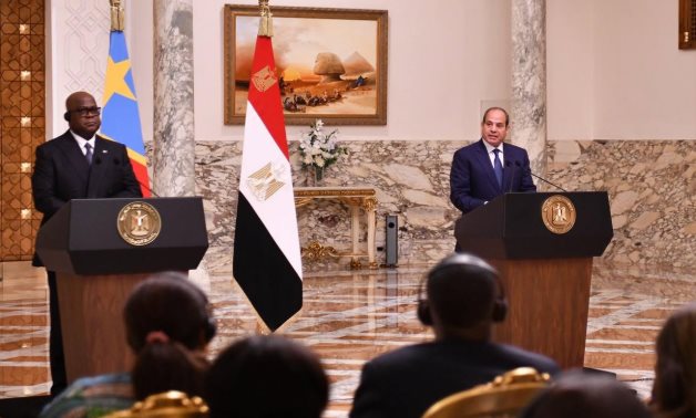 President Abdel Fattah El-Sisi speaks during a joint press conference with DRC President Felix Tshisekedi in Cairo, 10 June 2026. Egyptian Presidency