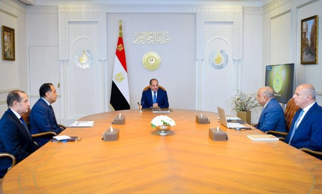 President Abdel Fattah El-Sisi meets PM Mostafa Madbouly and Electricity Minister Mahmoud Esmat to review progress on electricity grid upgrades and renewable energy projects. Presidency
