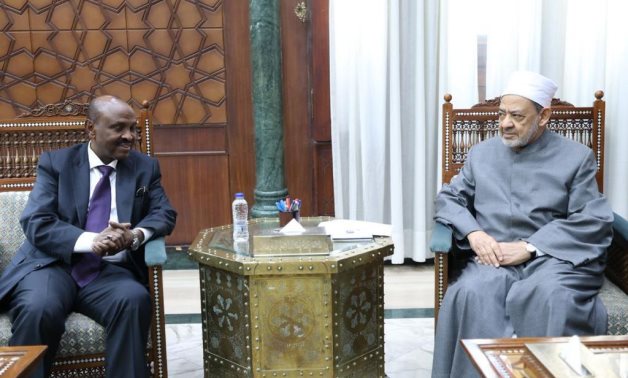 Grand Imam of Al-Azhar, Sheikh Ahmed El-Tayeb meets with Comorian Foreign Minister Mohamed Mbaé Chanfiou- press photo