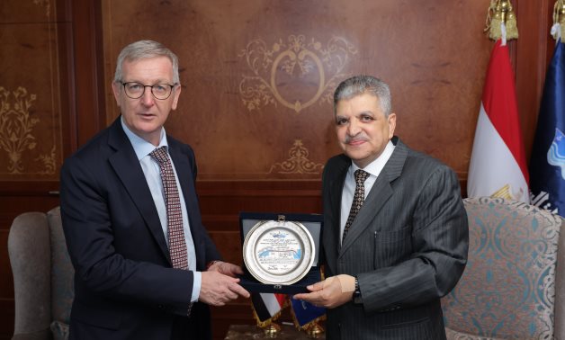Admiral Osama Rabie, Chairman of the Suez Canal Authority (SCA) presented the New Suez Canal Shield to the Irish Ambassador to Cairo, Aidan O'Hara, on June 14, 2026- press photo