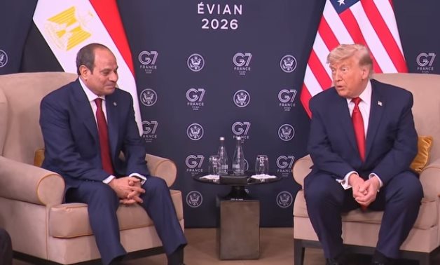 Egyptian President Abdel Fattah El-Sisi meets US President Donald Trump on the sidelines of the G7 Summit in Évian-les-Bains, France, 17 June 2026. White House/Still image