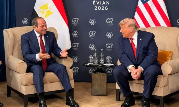 Egyptian President Abdel Fattah El-Sisi meets US President Donald Trump on the sidelines of the G7 Summit in Évian-les-Bains, France, 17 June 2026. Presidency