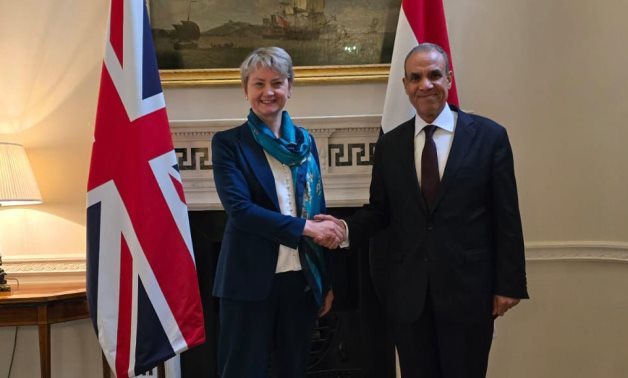 FILE - Egyptian Foreign Minister Badr Abdelatty meets with UK Foreign Secretary Yvette Cooper in London, 19 May 2026. Egyptian foreign ministry