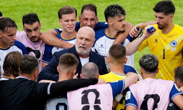 Bosnia and Herzegovina coach Sergej Barbarez talks to his players after the match IMAGN IMAGES via Reuters/Kevin Sousa