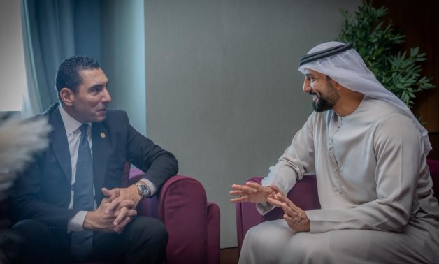 Minister of Youth and Sports Gohar Nail meets UAE Minister of State for Youth Sultan Al Neyadi during their participation in the first Arab forum on the impact of social media on youth in Morocco. Cabinet