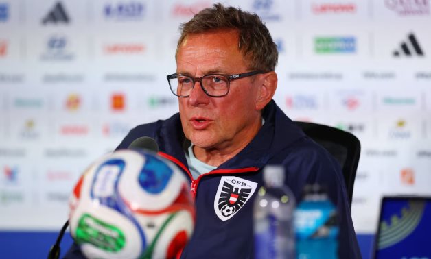 Austria coach Ralf Rangnick during the press conference REUTERS/Matthew Childs