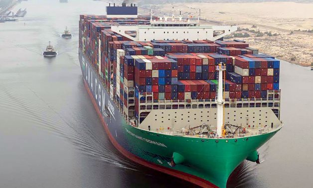 The giant container carrier CMA CGM SAINT GERMAIN transits the Seuz Canal- press photo