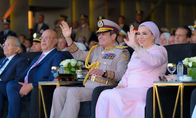 President Abdel Fatah El-Sisi and First Lady Entissar El-Sisi attended the inauguration ceremony of State Strategic Command Headquarters Saturday. 