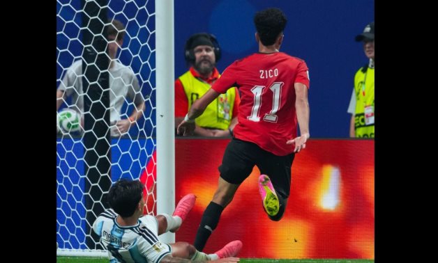 Egypt's Mostafa Zico reacts after his goal against Argentina is disallowed following a VAR review during their FIFA World Cup 2026 round-of-16 match. Egyptian national team
