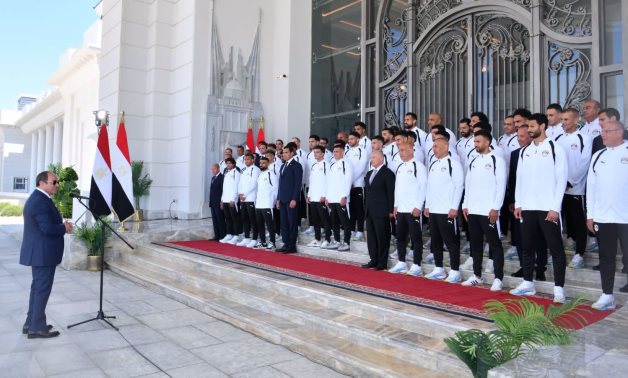 President Abdel Fattah El-Sisi welcomes the Egyptian national team in New Alamein after the FIFA World Cup 2026 campaign, 11 July 2026. Presidency