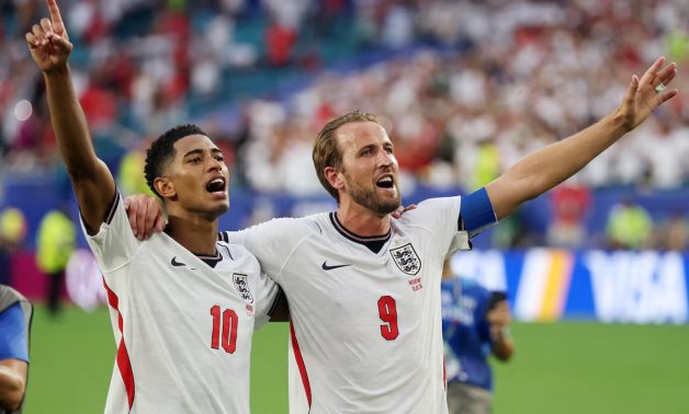 England's Jude Bellingham and Harry Kane celebrate after the match as England qualify for the semi finals of the World Cup REUTERS/Paul Childs