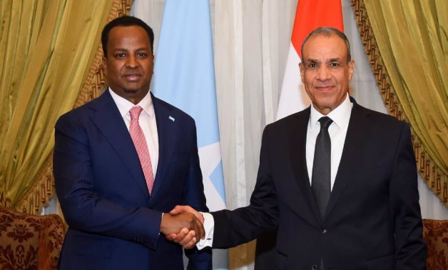 Egypt’s Foreign Minister Badr Abdelatty meets with Somalia’s Foreign Minister Abdisalam Ali in Cairo, 19 July. Egyptian Cabinet