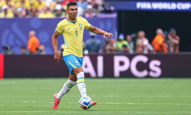 Brazil midfielder Casemiro (5) in action against Norway during a Round of 16 match of the 2026 FIFA World Cup at New York New Jersey Stadium. Mandatory Credit: Vincent Carchietta-Imagn Images