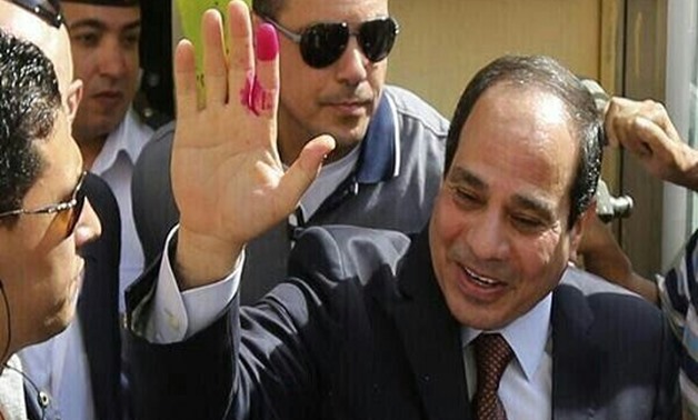 President Abdel Fatah al-Sisi after casting his vote - Press Photo