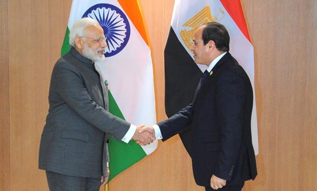 Egyptian President Abdel-Fatah al-Sisi and the Indian Prime Minister Narendra Modi - press photo