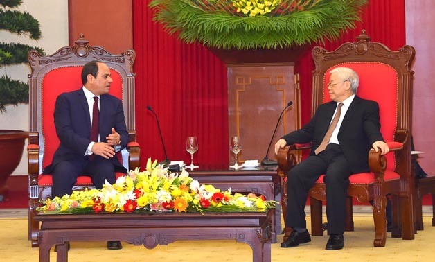 President Sisi meets with Vietnam’s Communist Party General Secretary Nguyen Phu Trong in Hanoi- Press photo