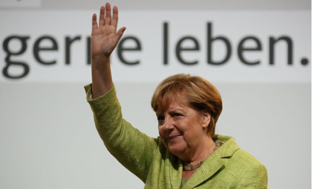 German Chancellor Angela Merkel, a top candidate of the Christian Democratic Union Party (CDU) for the upcoming general elections campaigns in Finsterwalde - REUTERS