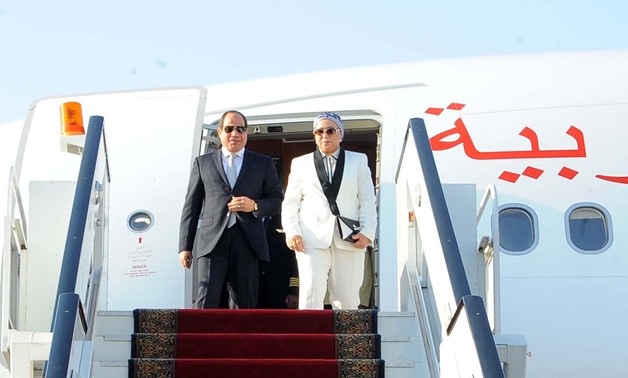 Egypt's President Abdel Fatah al-Sisi and his wife Intissar al-Sisi arriving to Cairo coming from Asian tour