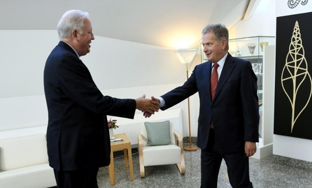 President of Finland Sauli Niinisto meets U.S. Undersecretary of State Tom Shannon, who is in Finland for negotiations with Russian Deputy Foreign Minister Sergei Ryabkov, at the President's Official Residence Mantyniemi in Helsinki, Finland, September 11